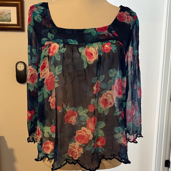 Jessica Simpson Blue Floral Sheer Blouse - Picture 1 of 4